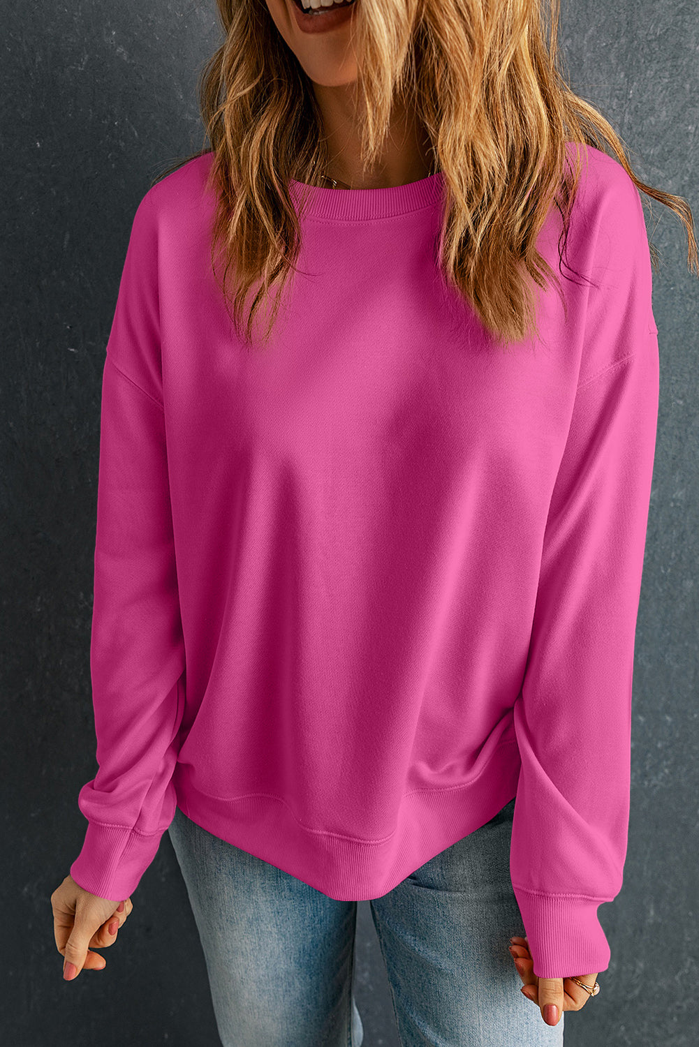 Orange Solid Classic Crewneck Pullover Sweatshirt