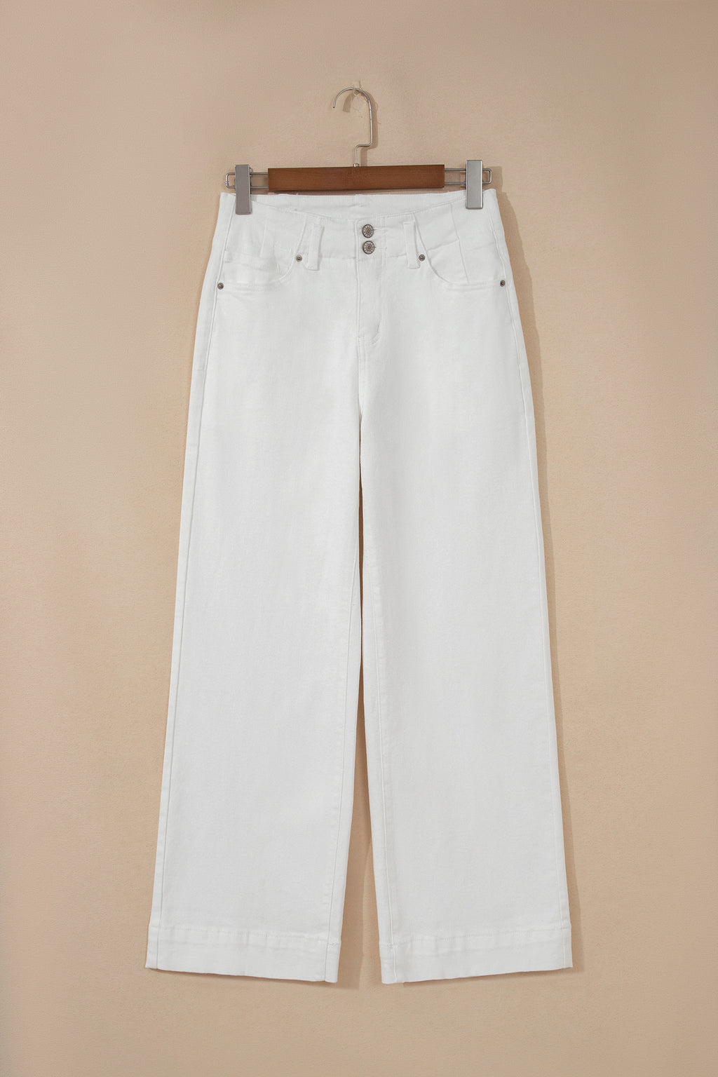 White 2-Button High Waist Wide Leg Jeans